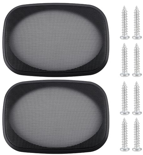 OLYCRAFT 2 Set Audio Speaker Cover Mesh 9.6x6.7 Inch Speaker Grill Cover Mesh Black Rectangle Speaker Grill with Screws for Speaker Cabinet Home Speaker Car Speaker Electrophoresis
