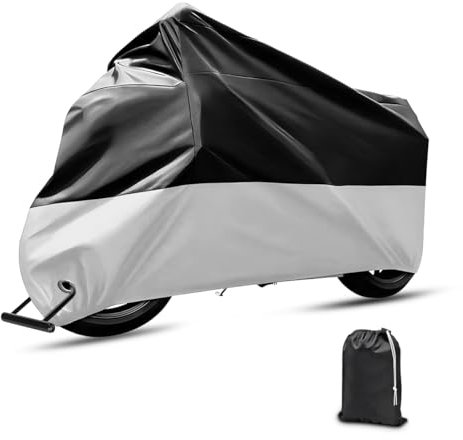 JNNJ Housse Moto Imperméable, Bâche Universelle Imperméable pour Motocyclette Scooter, Bâche Motocyclette Anti-UV pour L'extérieur, Housse De Moto Imperméable Polyester pour Motocross(Noir/Argent)