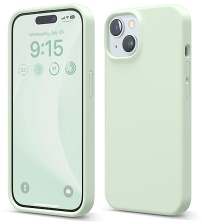 elago Liquid Silicone Case Compatible with iPhone 15 Case, Premium Silicone, Full Body Protective Cover [4 Layer Shockproof Structure], Anti-Scratch Soft Microfiber Lining (Soft Mint)