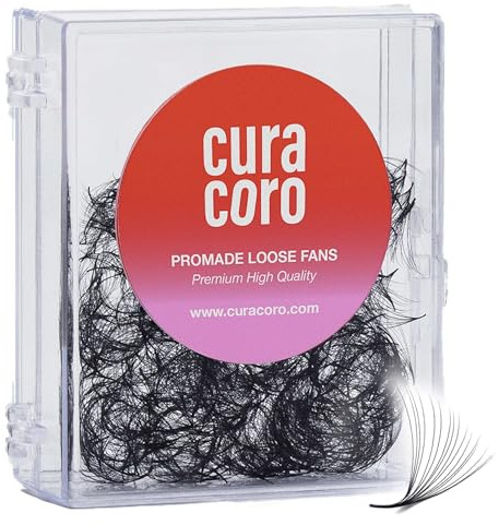 Curacoro Promade 500 Fans 3D Volume Lashes 0.07 C Curl 9mm | Handmade Volume Lash Fans for Long-Lasting Eyelash Extension