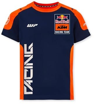 Red Bul Energy Wear RB KTM Kinder T-Shirt Replica Team in blau/orange, Offizieller Fanartikel, Kids Shirt mit Logos & kontrastfarbenen Ärmeln, 100% Baumwolle