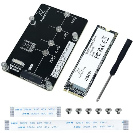 Freenove M.2 NVMe Adapter for Raspberry Pi 5 with 128GB SSD, M.2 HAT Add-on Board, Solid State Drive, PCIe 2.0 3.0, 800MB/s