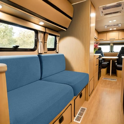 SYLC Bezüge Für Wohnwagenpolster Jacquard, rutschfeste Wohnmobil Sitzbezüge Mit 2 Cord, Sofa Sitzkissenbezug Für Schonbezug Wohnwagen Polster (Blue,Breite 55-85 cm, Tiefe 25-45 cm)