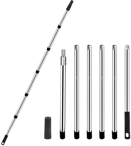 Eidoct 2.2m Paint Roller Extension Pole, 6 Segmented Stainless Steel Extendable Roller Pole Telescopic Pole with Screwed and Tapered Adapter, Extended Detachable Pole for Walls High Ceilings Painting
