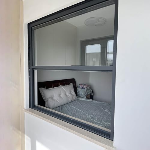 Ventana Ventanas correderas Ventana de cobertizo negra con vidrio templado - Reemplazo de ventanas de aluminio para casas móviles con control deslizante vertical - Ventana de concesión de 50 46 40 36