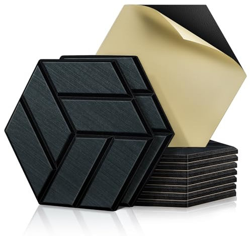 JAMELO Soundproofing Panels Wood Veneer 10 Packs | 30 * 15 * 1.2cm Acoustic Panels Self-Adhesive 3D Wall Panels For Ceiling/Door/Wall Decoration Wall Covering Oak Black