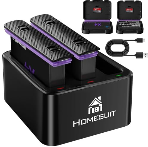 Homesuit Insta 360 X4 Replacement Battery 2500mAh and 3-Channels USB LED Charger Kit Compatible with Insta360 X4 Action Camera with SD Card Slots (2-Pack)