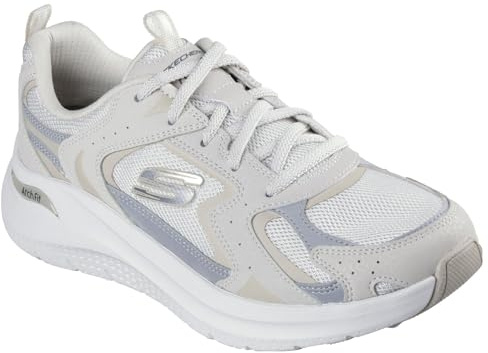 Skechers Women's Arch Fit 2.0 Vintage Luxe Sneaker, Natural Leather/Mesh/Gray Trim, 6 UK