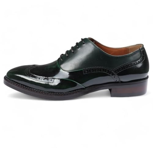 Men's Green Patent Leather Brogue Formal Shoes - Harry
