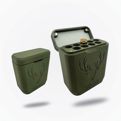 Patronenbox für 9 Patronen – Robuste, widerstandsfähige Munitionsbox mit Magnetverschluss und Gummieinlage für Geräuscharmen Transport (Grün, Kaliber 30-06)