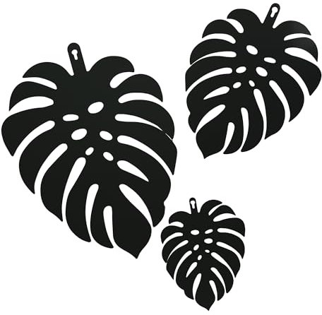 UNUS Monstera Wandaufhänger 3er-Set aus Metall: Tropische Blätter in Grün Schwarz oder Rostoptik, mit klappbarem Aufhänger für 3D-Optik, Moderne Wanddekoration für Innen & Außen