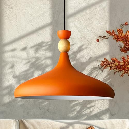 bamyum Champion Pendelleuchte Orange aus Holz und Metall 35 cm, Hängelampe Esstisch, Küchenlampe Hängend E27, Hängelampe Orange für Kinderzimmer, Schlafzimmer, Wohnzimmer