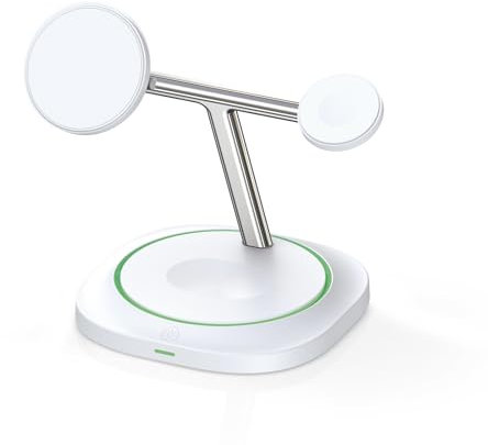 SmartBoon Cargador Inalámbrico 3 en 1 para Apple Compatible con MagSafe Qi para iPhone 16/16 Pro/16 Pro Max/15/14/13/12 Apple Watch y AirPods, Estación de Carga Magnética con Luz Led