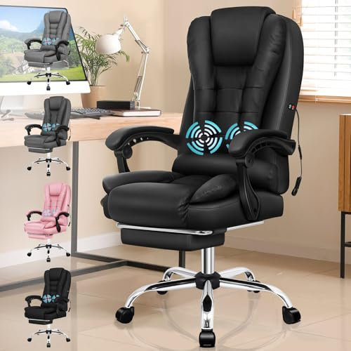 ALFORDSON Ergonomischer Bürostuhl, Gaming-Stuhl, Computerstuhl, Schreibtischdrehstuhl mit Massagefunktion, höhenverstellbar – für Büro, Zuhause und Gaming, PU-Leder, Schwarz