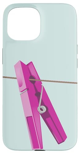 Pincho de ropa rosa en un tendedero Carcasa para iPhone 15