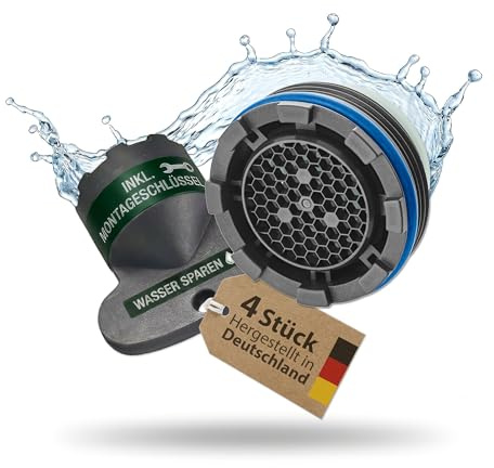 4 x M21.5 PERLATOR® Wassersparender Einschraubstrahlregler inkl. Schlüssel ~ 5.7 l/min Original Perlator Wasserhahn Einsatz für Armaturen mit Innengewinde
