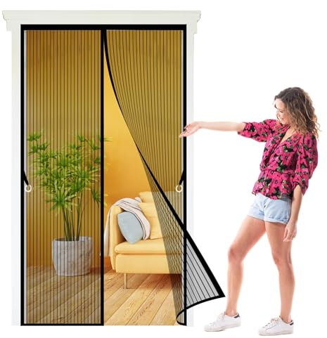 Fliegengitter Balkontür 86 x 194 cm Fliegengittertür Insektenschutz Leichte Montage für Balkon- Und Terrassentüren, Schwarz