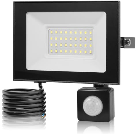 Sararoom 30W Security Lights Outdoor Motion Sensor, 3000LM 3000K Warm White PIR Sensor Security Light, IP66 Waterproof LED Flood Light Outdoor for Courtyard, Garage, Rooftop, Park, Court