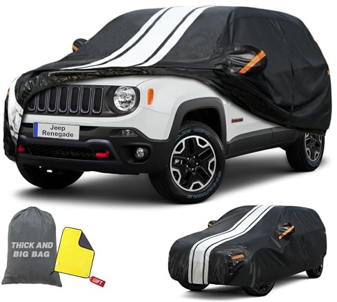 Cowtcver Autoabdeckung Wasserdicht Atmungsaktiv für Jeep Renegade 2014-2026 | 10 Schichten Vollgarage Autoplane für Sonne Regen Staub Schutz, Abdeckplane mit Reißverschluss und Baumwollfutter.