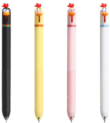 ARYIMYDP 4 Stück Kulleraugen Hühner Kugelschreiber, Niedlicher Klick-Stift mit Süßen Tier Design, Ergonomisch für Schule und Büro, Inklusive Aufbewahrungsbox als Geschenk für Kinder und Jugendliche