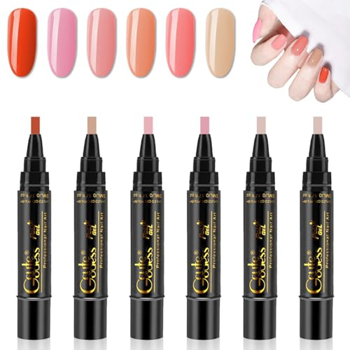 Nail Art Pens 6 Pcs, Gel Nail Varnish Polish Pens 3-in 1 Nails Painting Pen No Base Coating Required, Quick Dry Nib Graffiti Liner Vanish Pen For Nails Design