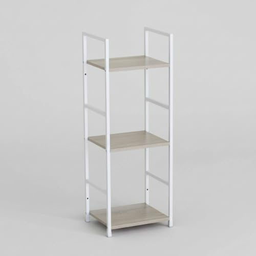 INDE MOBLEKIT | Estantería Metálica 3 Niveles 29.1x23.5x80 cm Blanca, Mueble Auxiliar con Baldas de Madera Acabado Mate, Organización para Baño, Cocina, Dormitorio u Oficina