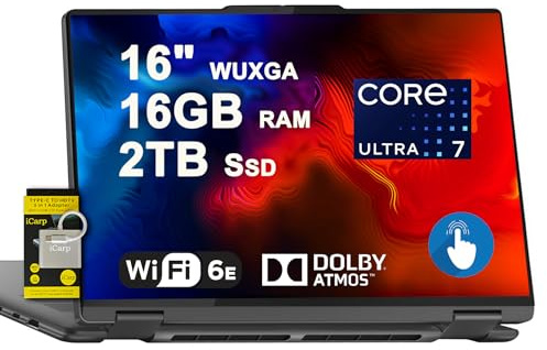Lenovo Yoga 7 16 Ordinateur portable 2 en 1 16 pouces WUXGA IPS Glossy Touch Intel 12-core Ultra 7 155U 16 Go DDR5 2 To SSD rétroéclairé Empreintes digitales pour Creator Designer Business