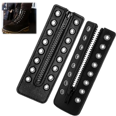 SLIAXINT 1 Paio Inserti con Cerniera per Stivali con Lacci In Pelle, 8 Occhielli in Metallo Cerniera Senza Lacci per Stivali Lisci Lacci per Scarpe Senza Lacci per Stivali Scarpe