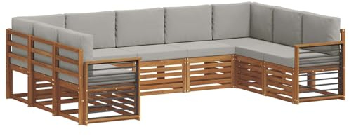vidaXL Sofagarnituren 9 pcs Natürlich und Hellgrau Massivholz Akazie, Moderne Gartenbank, strapazierfähige Eckmöbel für draußen, gemütliches Loungeset für Terrasse und Patio