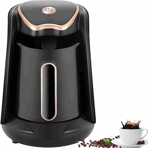 Electric Turkish Coffee Pot, 600W High Power, Black with Rose Gold Accents, One-Touch Operation