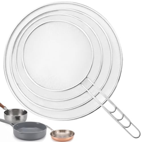 Apidgrowth 4-Piece Stainless Steel Grease Splatter Guard | Splatter Guard for Frying Pan Set (13,11.5, 10,8”),Splatter Screen for Cooking,Perforated Stainless Steel,Comfortable Grip