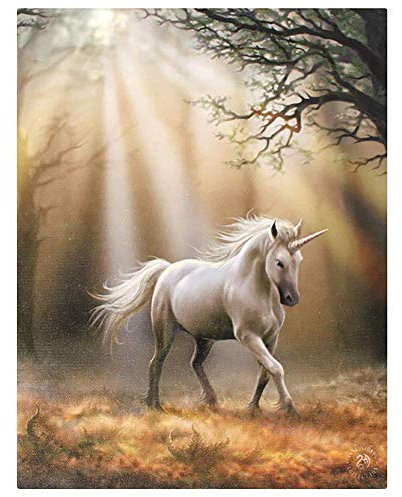 Fantastisches Anne Stokes Design - Glimpse Unicorn - Blick Einhorn – eine gotische Unicorn Gefleckte leicht zu Fuß in einer Gesamtstruktur - Leinwand Bild auf Bild-Wand-Plakette / Wand Kunst