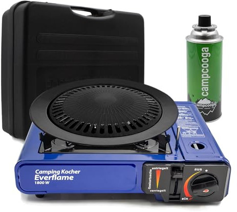 Gaskocher Camping Grill - 2.3KW Kocher + Grillaufsatz + Gaskartusche