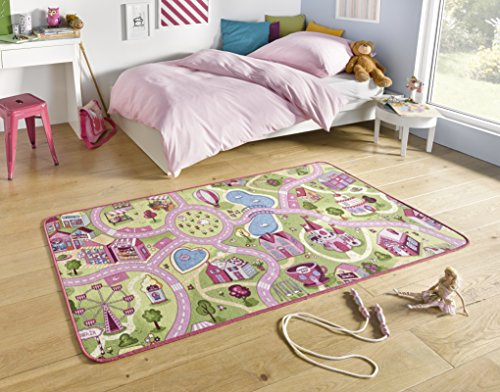 Hanse Home Play Spielteppich Sweet Town –Kinderteppich Jungen & Mädchen Kurzflor Teppich Straßen-Spielteppich Stadt Auto Straße-Motiv für Schlafzimmer, Kinderzimmer, Spielzimmer –90x200cm
