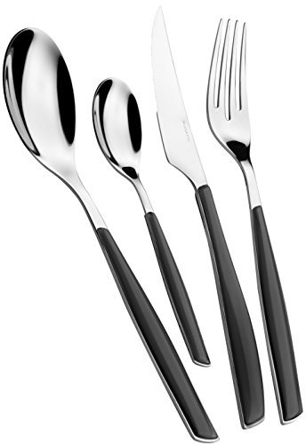 BUGATTI, Glamour, Ensemble de 4 couverts en acier inoxydable 18/10 et manche NOIR FUMÉ. Ensemble de couverts pour 1 personne composé de 1 cuillère, 1 fourchette, 1 couteau et 1 cuillère à café