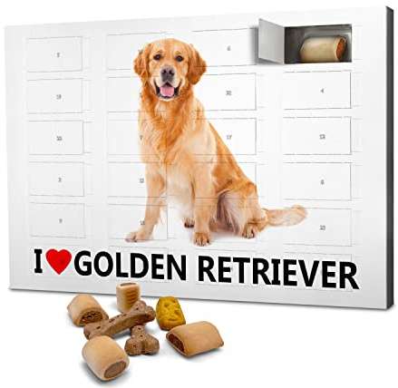 printplanet Hunde-Adventskalender mit Leckerlis - Motiv I Love Golden Retriever - Weihnachtskalender für Hunde - 2026