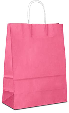 Papiertüten pink mit Kordel-Henkel I 250 Stk. 32+12x41cm I Papiertragetasche für Einzelhandel, Weihnachten, Mitbringsel, TO-GO I Geschenktüten aus Kraftpapier I HUTNER