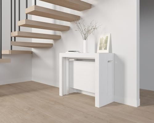 VE.CA - Tavolo Consolle Mercurio - Allungabile - Con Portaprolunghe - Colore: Bianco Frassinato - Dimensioni: da 40 a 300 cm - Arredo cucina, arredo casa - Made in Italy