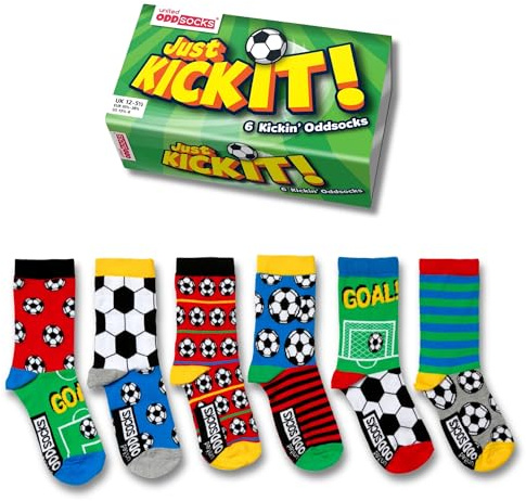 United Oddsocks - Box 6 Oddsocks For Boys Kick It, Multicoloured, UK 12-6, EUR 30.5-39, US 13.5-7