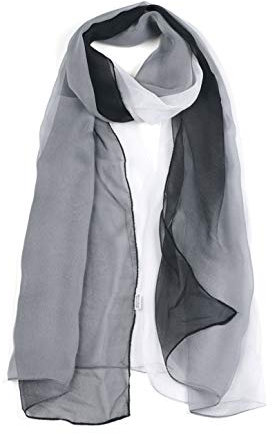 sourcing map Lang Chiffon Leicht Gradient Farbe Schal Frühling Sommer Weich für Frauen Black/White 63x19.6