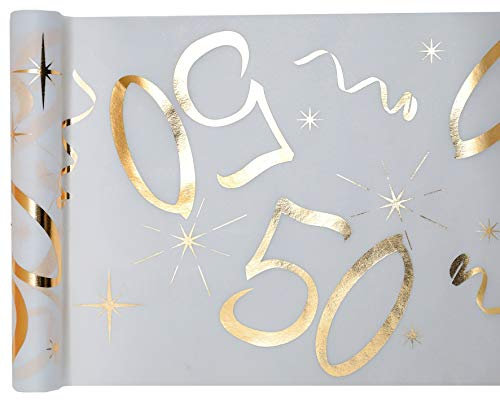 cama24com Tischläufer Vlies Zahl 50 Gold Geburtstag 5m Tischvlies Tischdekoration Deko mit Palandi® Sticker