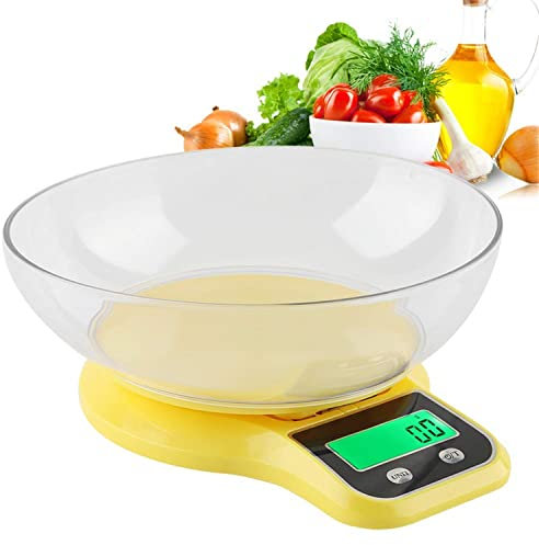 Balance de cuisine numérique multifonction avec bol, affichage LCD (jaune)