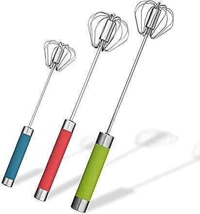 Fouet à œufs semi-automatique en acier inoxydable - 3 pièces - Fouet rotatif manuel (3 couleurs)