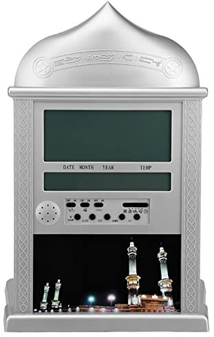 Lazmin Gebetsuhr, moslemisches islamisches Gebet, das Azan Athan Alarm Wall Clock Silver mit Stift betet