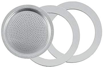 Tredoni 2 Joints/Anneaux en Silicone +Filtre -Remplacement- Tailles 6 Tasses pour Cafetière Espresso en Acier Inoxydable- 7,3cm (6 Tasses)