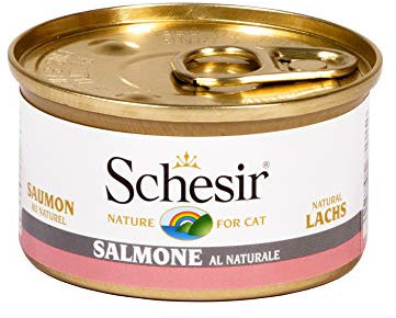 Schesir Cat Natural Lachs, Katzenfutter nass im eigenen Saft, 24 Dosen x 85 g
