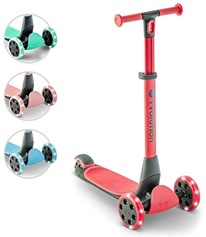 Yvolution Y Glider Nua Kinderroller | Faltbarer Tretroller mit DREI Rädern mit Zubehör zur Aufbewahrung | ab 3 Jahren (rot)