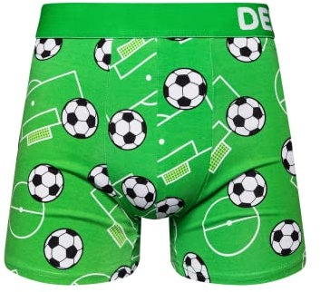 Dedoles Boxershorts Herren & Jungen Unterwäsche Trunks Baumwolle lustige Designs Dinosaurier Hamster Spiele Maulwurf Geschenk, Farbe Grün, Motiv Fußball Unterhose, Gr. L