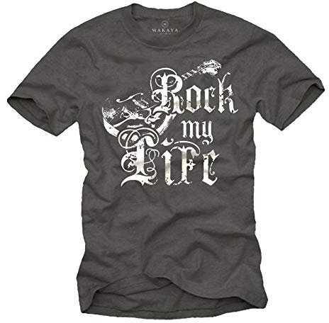 Maglitta Chitarra -Rock My Life - T-Shirt Vintage Uomo Grigio L