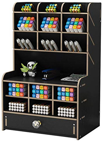 Mnkyer Organisateur de bureau en bois, porte-stylos multifonctionnel, support de rangement pour l'école, la maison, le bureau et les fournitures d'art